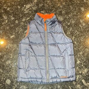 LL Bean Boys Puffer Vest Size 5/6 Fleece Lined Gray Zip Pockets DownTek